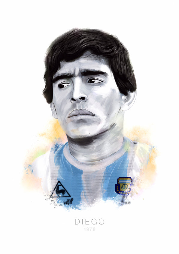 Diego Maradona in 1979 portrait painted digitally oil painting representing Argentina at a young age