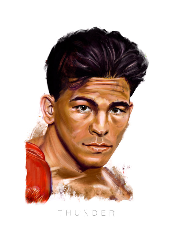 Boxing legend the late Arturo Gatti portrait printed in digital oil in a minimalism style